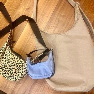 Baggu Bundle! Small Sling, Mini Crescent Lepord honey, Light Blue Charm